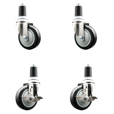 Service Caster 4 Inch 316SS Black Poly Swivel 1-1/2 Inch Expanding Stem Caster Brake SCC, 2PK SS316EX20S414-PPUB-BLK-2-TLB-2-112